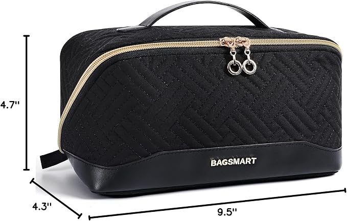 BAGSMART Makeup Bag Cosmetic Bag, Travel Makeup Bag,Water-resistent Makeup Bags for Women Portable Pouch Open Flat Make Up Organizer Bag for Toiletries, Brushes Black - Image 7