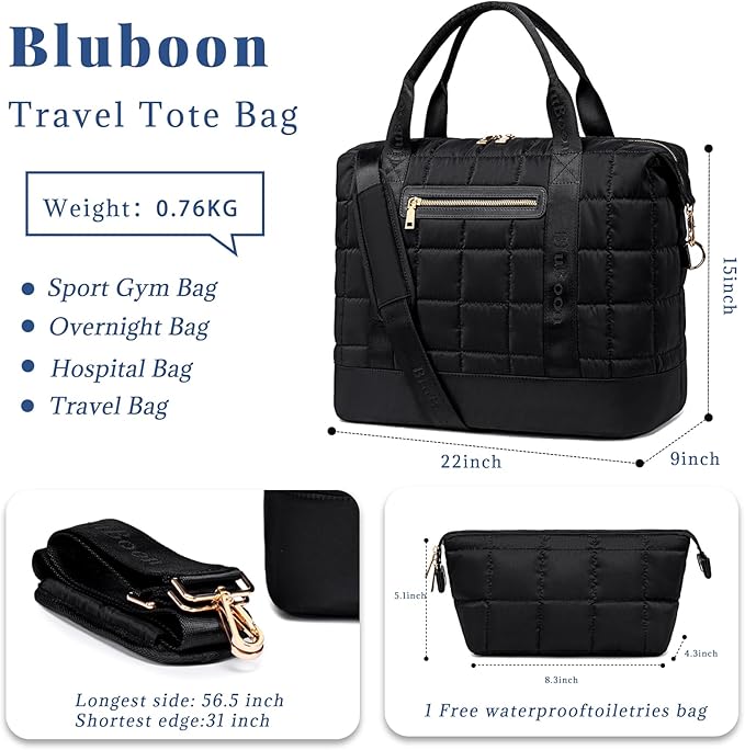 Bluboon Travel Tote Bags with Zipper Ladies Canvas Bag Weekender Overnight Bag for Women Carry on Duffel Bag Trolley Sleeve - Image 3