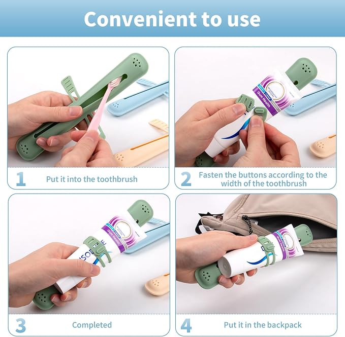 Silicone Toothbrush Travel Case,Portable Travel Toothbrush Holder,Durable Manual Toothbrush Box Container for Traveling,Bathroom,Camping,Business,Breathable and Hygienic (Green) - Image 3