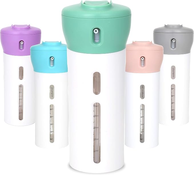 Travigo 4-in-1 Travel Dispenser Bottle, TSA Approved, Leak Proof, Four Reusable 1.4 oz. (40 mL) Toiletry Containers for Shampoo, Conditioner, Soap, Lotion, Skincare (Green) by Travigo