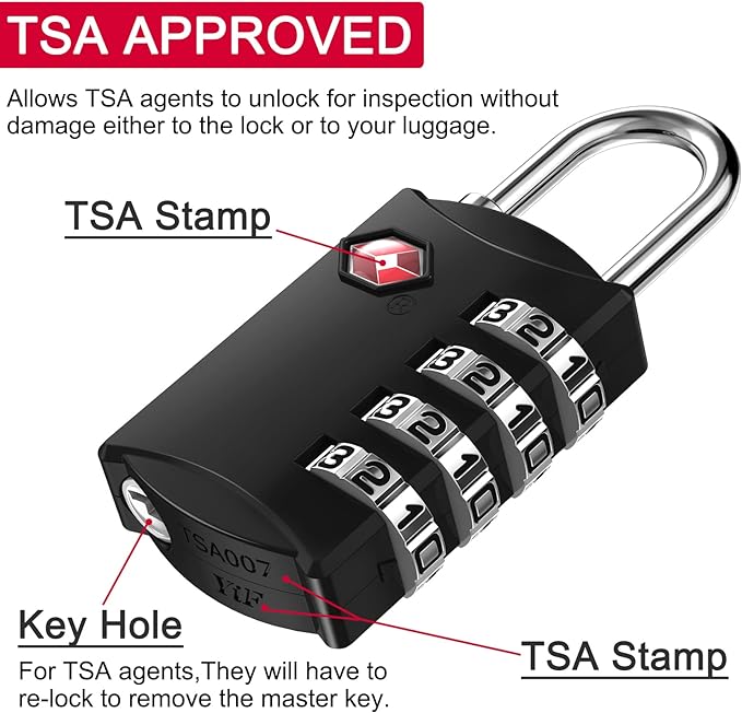ZHEGE Luggage Lock, TSA Approved Travel Lock, 30In Flexible Cable (Black) | 4 Digit Combination Padlock for Suitcase, Backpack, Cabinet, Drawer - Image 3