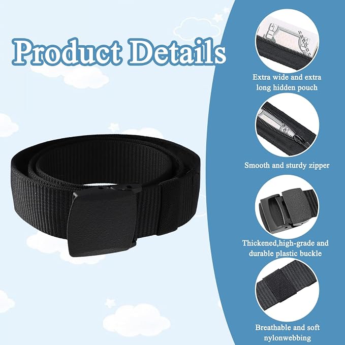 Money Belt, 2 Pcs Security Belt for Travel for Men Hidden Anti-Theft Nylon for Business Trip Jogging Outdoor Working Gift for Fathers Dad Men Boyfriend (Black,Khaki) - Image 3