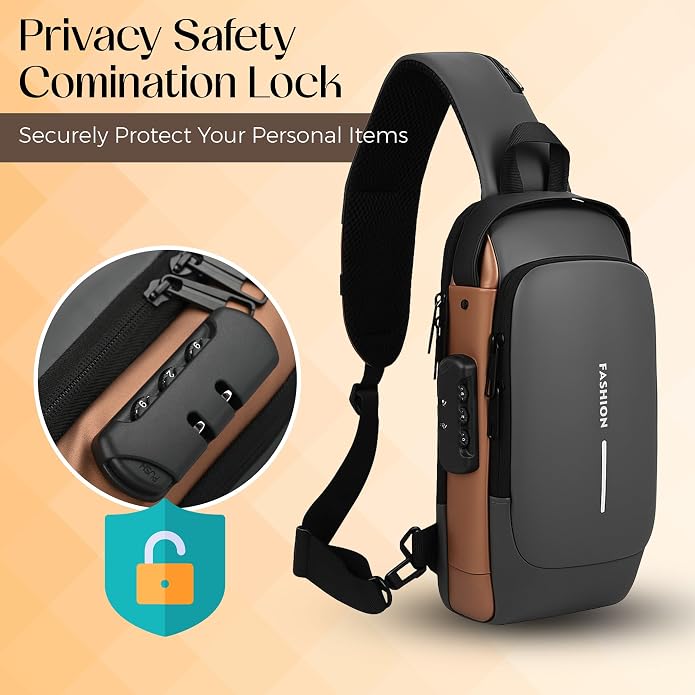 Unisex Anti-Theft Sling Bag with USB Port, Water-Resistant Crossbody Chest Backpack for Travel & Work - Image 6