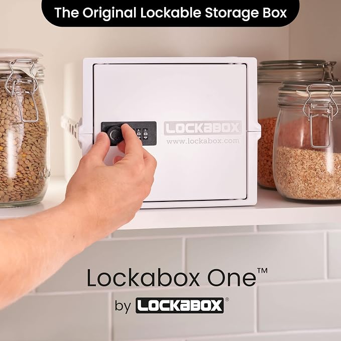 Lockabox One™ | Premium Lock Box | Medium Combination Lock Box For Food, Medicine & Home Safety | External Size 12 x 8 x 6.6 inches (Opal White) - Image 2