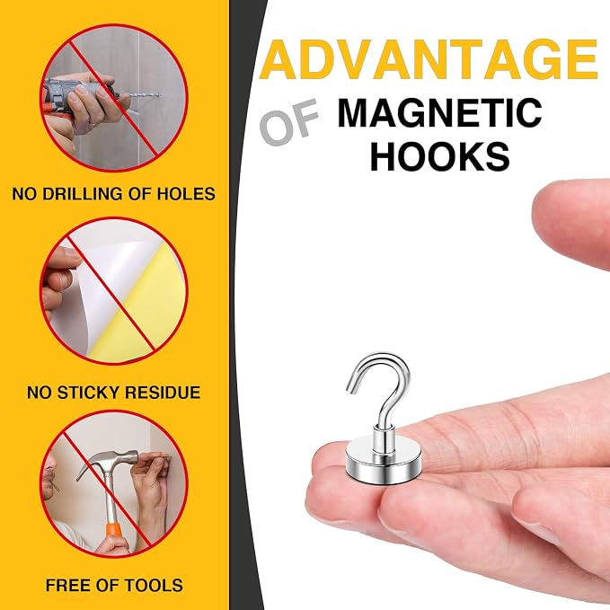 DIYMAG Magnetic Hooks 15pcs 30lbs Cruise Essentials 2026 Magnet Hook | Neodymium Heavy Duty Strong Magnets Hanging Ship Cabins Refrigerator Fridge Classroom Beach Vacation Kitchen Grills Home Tool - Image 3