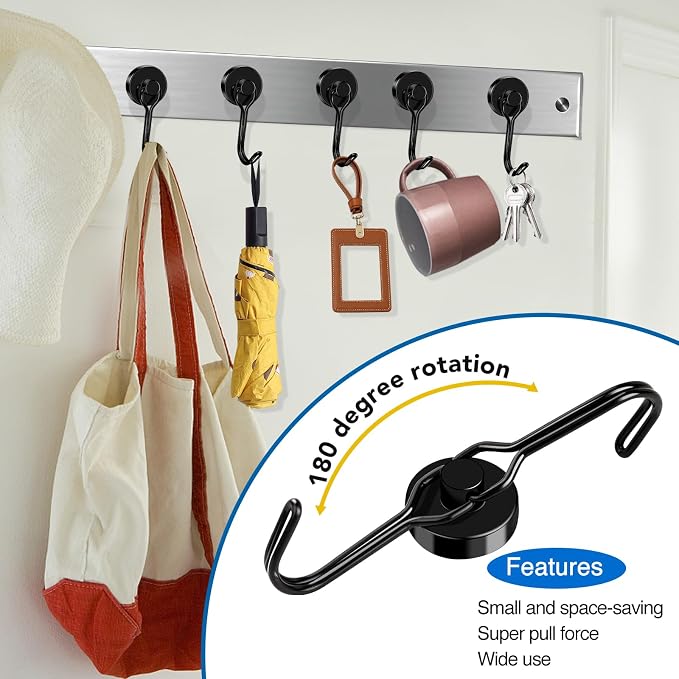LOVIMAG Swivel Magnetic Hooks, 40LBS, Pack of 6 | Cruise Cabin Ship Essentials 2026, Heavy Duty Magnets for Refrigerator, Classroom, Kitchen, Hanging Mug, Black - Image 6