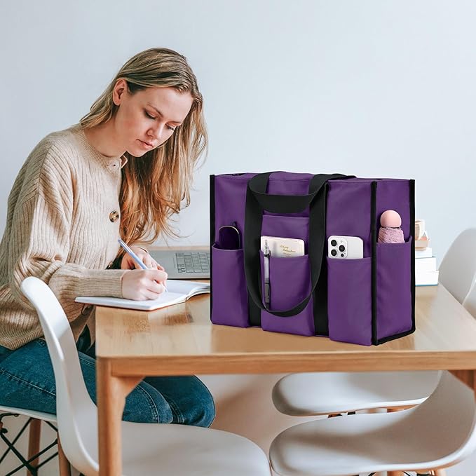 Becokan Large Tote Bag for Women Waterproof with 12 Pockets Top Zipper Closure Utility Teacher Nurse Bags for Work School - Image 2