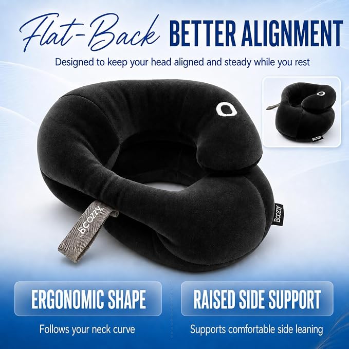 BCOZZY Neck Brace Pillow - Patented Relief for Neck Pain and Supportive Sleep-Soft, Washable, and Adjustable for Comfortable Resting. Black - Image 2