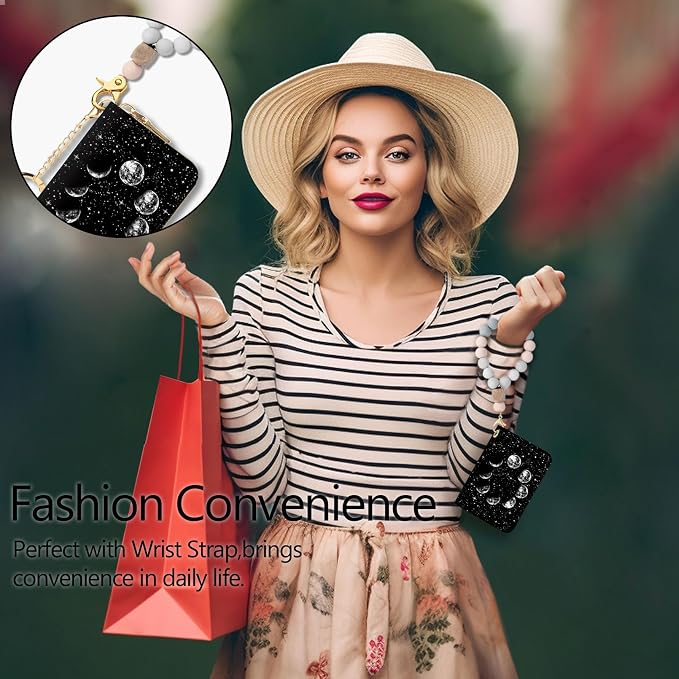 Blusabaca RFID Credit Card Holder Small Women Travel Wallet, Night Moon | Removable Keychain, Case with Zipper, Vegan PU Leather, Cash Coin Pocket, Business Accordion Purse, Ladies Female Gift - Image 2