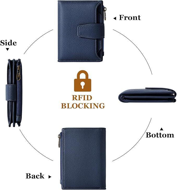 Small Wallet Women RFID Blocking Soft Leather Bifold Compact Card Holder Wallet for Women with Zipper Coin Pocket 4 ID Window - Image 4