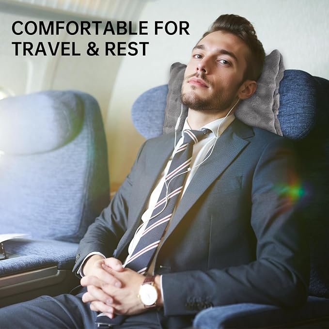 Travel Blanket and Pillow-2-in-1, Ultra-Soft&Compact, One-Piece Airplane Blanket with Hand Luggage Belt and Backpack Clip,Travelers Accessories Gifts, 61x43 Inches (Gray) - Image 2
