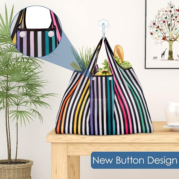 KINGMAS Reusable Grocery Bags, Eco-Friendly Folding Tote Shopping Bag fits in Pocket, Washable Waterproof Nylon Pouch Bags - Image 6