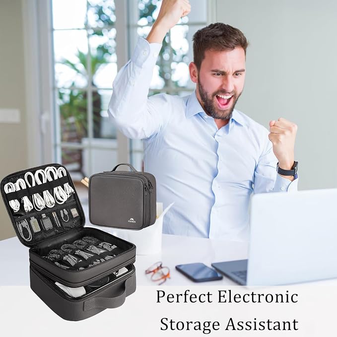 MATEIN Cord Organizer Bag with Adjustable Divider, DJ Electronic Storage | Cable File Bag, Charger Organizer Box, Double Layer, Shockproof, Tech Accessories, Cord Bag Organizer, Double Layer, Grey - Image 8