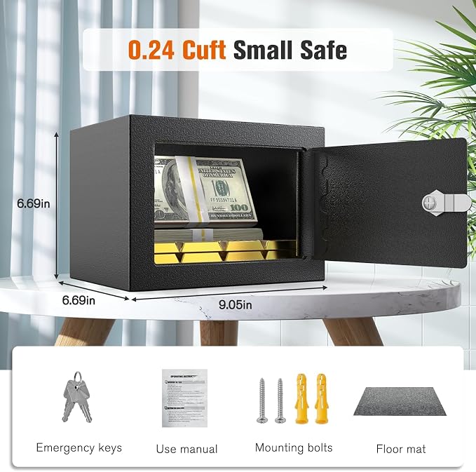 PATRON Small Safe Box with Key Lock,Mini Safe for Money with Coin Slot，Steel Security Deposit Box for Cash Jewelry Coin，0.24 Cubic Feet - Image 5