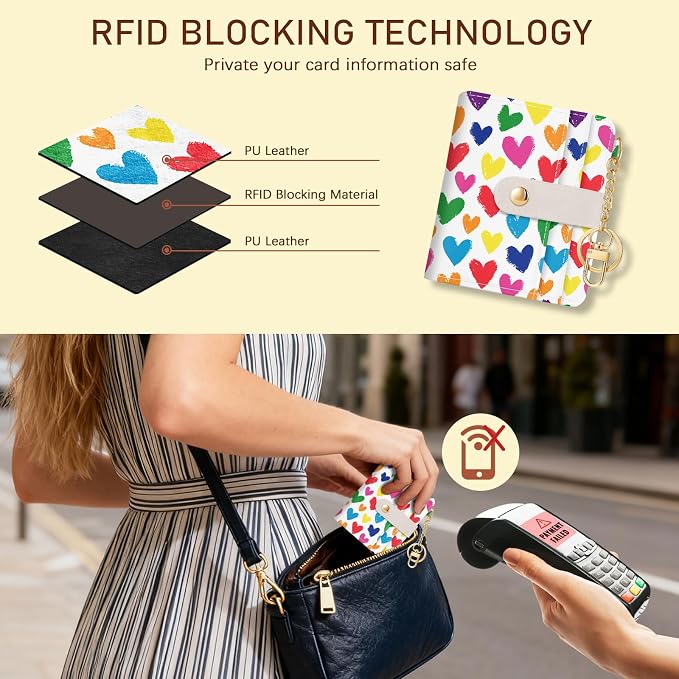 Jogjam Raining Hearts Rfid Women Wallet, Small Slim Thin Credit Card Holder | PU Leather Bifold Cash Zipper Coin Pocket ID Window, for Female Ladies Teen Girls Girly Gifts - Image 3