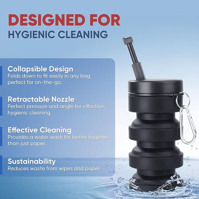 Portable Bidet for Travel, Collapsible Design, Refreshing Clean for Outdoors, Camping & Travel, Black - Image 4