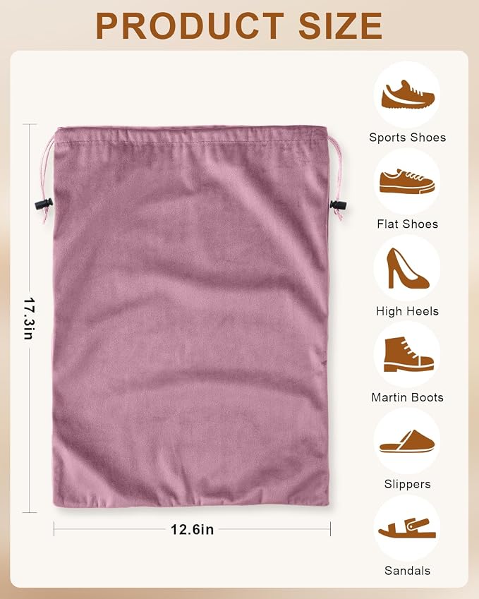 2 Pcs Shoe Bags for Travel, Dust Velvet Bags, Parfait Pink, 17.3x12.6 Inch | Washable & Reusable Travel Shoe Bags, Dustproof Shoe Bags with Drawstring Closure, Suitable for Travel, Home Storage - Image 8