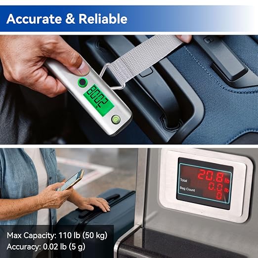 110lb Digital Luggage Scale with Overweight Alert for Air Travel | Bubble Level, 3 ft Tape Measure, Backlit LCD Display, Portable Handheld Hanging Scale for Travel, Fishing, Hunting, Home Use - Image 6