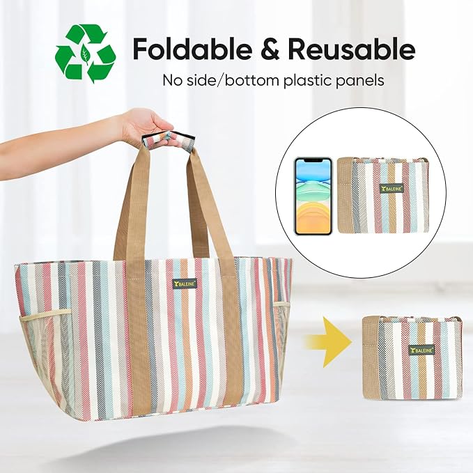 BALEINE Soft 9 Gallon Extra Large Utility Tote, Foldable Reusable Storage Bag (Color Stripe) - Image 3