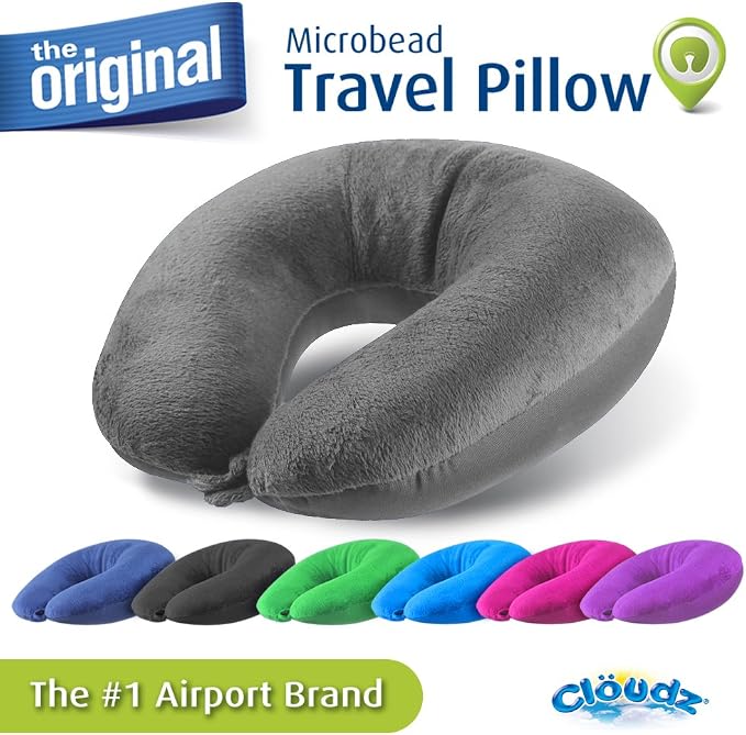 Dual Comfort Microbead Airplane Travel Neck Pillow. Super Soft Cozy Plush Fabric on One Side, Cool Relaxing Spandex on The Other! Customize Your Comfort and Support at Home or On The Go! Grey - Image 7