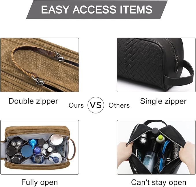 BAGSMART Toiletry Bag for Men, Canvas Travel Toiletry Organizer Dopp Kit Water-resistant Shaving Bag for Toiletries Accessories,Khaki-Large - Image 5