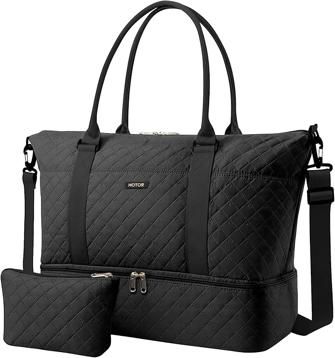 HOTOR Travel Duffel Bag - Weekender Bags for Women, Carry On Gym Tote Bags | with Toiletry Bag & Shoe Compartment, Overnight Bag for Travel Essentials and Travel Accessories, Black, 13.4"×17.3"×7.9" by HOTOR