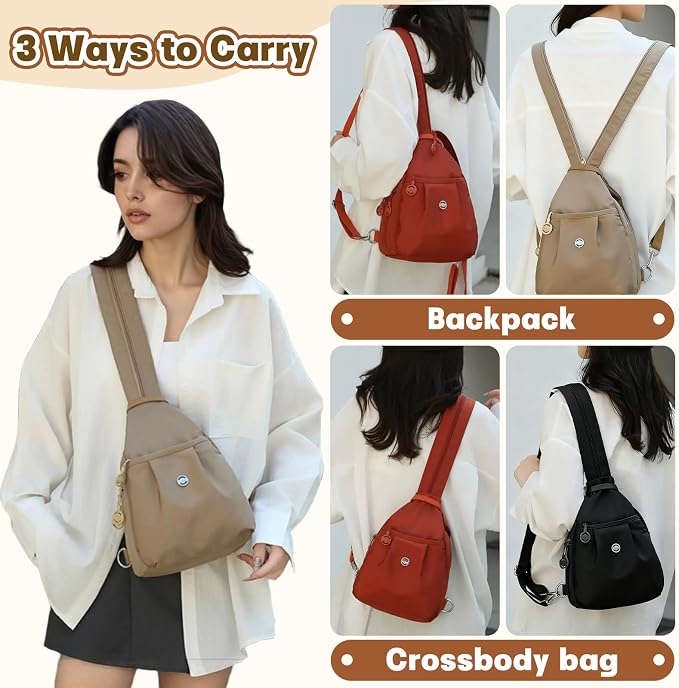 Waterproof 2-Way Mini Commuter Bag, Multi-Compartment Oxford Small Backpack, For Women, Collegeman, Commuter, Travel with Anti-Theft,Three in One Multifunctional Convertible Design(Khaki) - Image 6