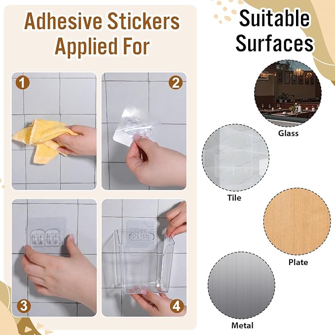 8 Pack Clear Adhesive Wall Storage Bins, Stackable Cabinet Door Organizer Holders, Wall Mount Desktop Pockets for Bathroom Office Kitchen Sink RV Organization - Image 6
