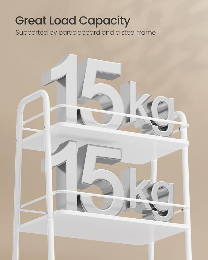 VASAGLE Storage Cart with Fabric Basket, 3-Tier Rolling Utility Cart | Cart with Wheels and Shelves, for Living Room, Bedroom, Kitchen, Cloud White, LILEA Collection ULRC001WB01 - Image 5