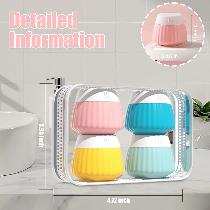 4 Pack Silicone Travel Cream Containers, Refillable Toiletry Jars | Leak Proof Design, Comes with Scoops, Labels & Clear Bag, Perfect for Travel Shampoo, Conditioner and Skincare Toiletries - Image 2