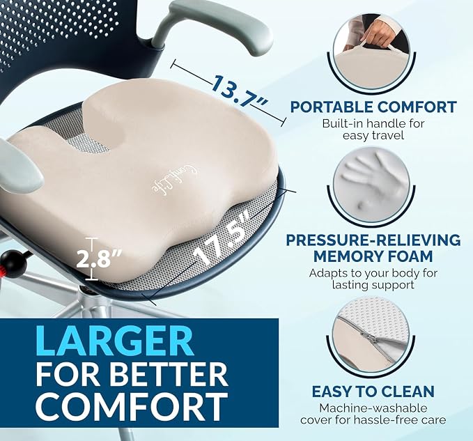ComfiLife Doctor Recommended Seat Cushion - Premium Gel & Memory Foam Office Chair, Car Seat, Lifting Cushion - Chair Cushions for Back & Sciatica Relief - Seat Cushions for Office & Desk (Beige) - Image 6