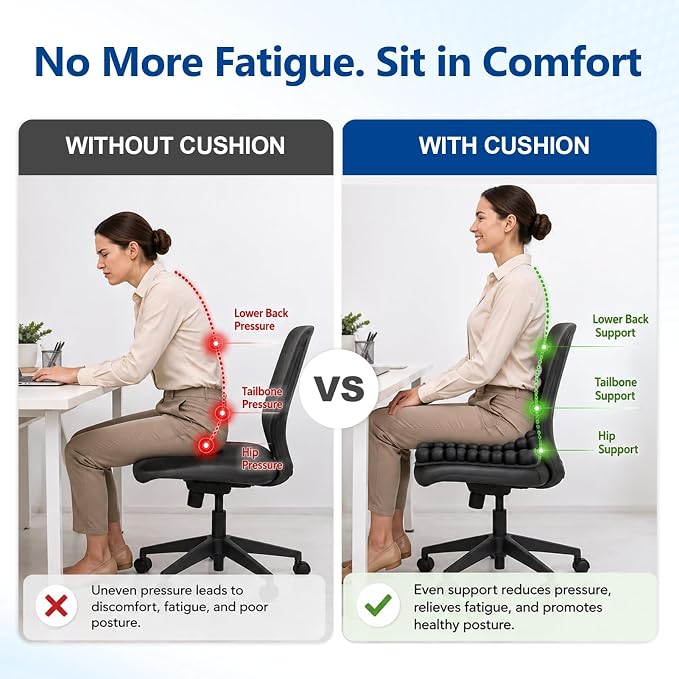 Ergonomic Inflatable Seat Cushion with 56 Airbags | Portable Travel Cushion, for Long Flights, Car & Office, Black - Image 3