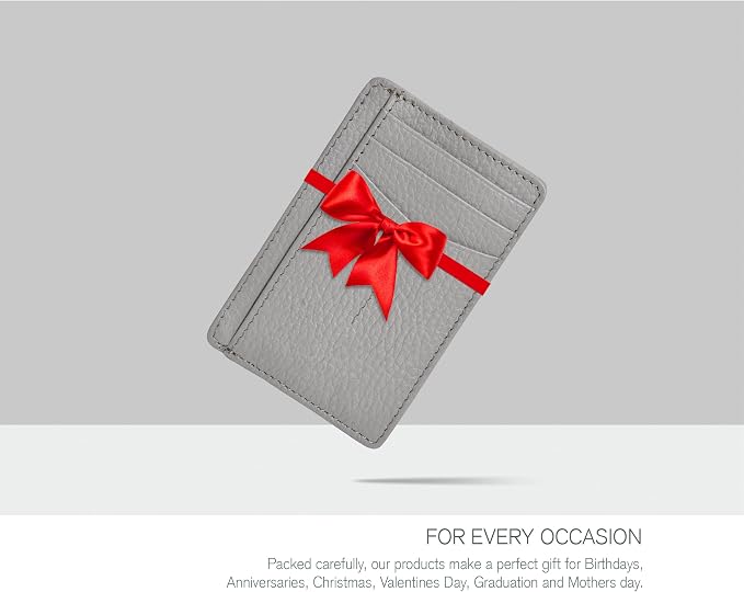 Slim Minimalist Leather Wallet RFID Front Pocket Card Holder, Grey - Image 7