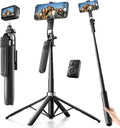 Phone Tripod with Remote: Selfie Stick for iPhone Android | 71" extendable tripod with remote, 360° rotation and stable quad base for selfies, video recording and travel by NICKLUC