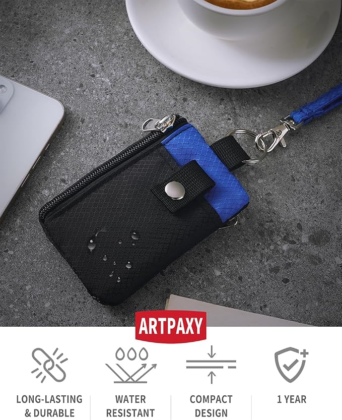 Artpaxy Minimalist Wallet For Mens Womens, Keychain RFID Blocking Zipper Small Wallet with ID Window 2 Lanyards,Water Resistant Travel Cash Card Coin Case Boys Girls - Image 2