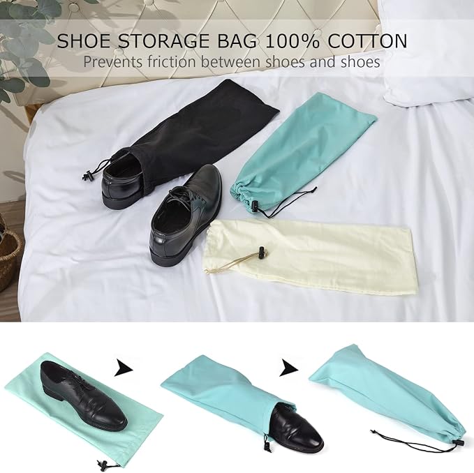 PlasMaller Shoe Storage Bags 100% Cotton with Drawstring for Men and Women for Travel Protecting and Storing Shoes - Image 2