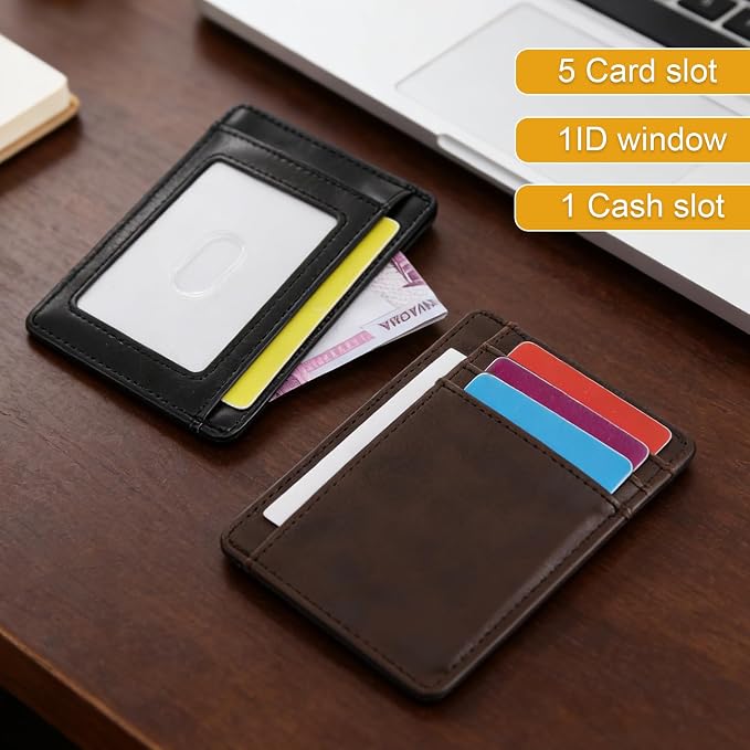 RFID Slim Wallet for Men, Thin Card Holder with ID Window, Minimalist PU Leather Front Pocket Wallets for Storing Cards Checks Cash (Black) - Image 4