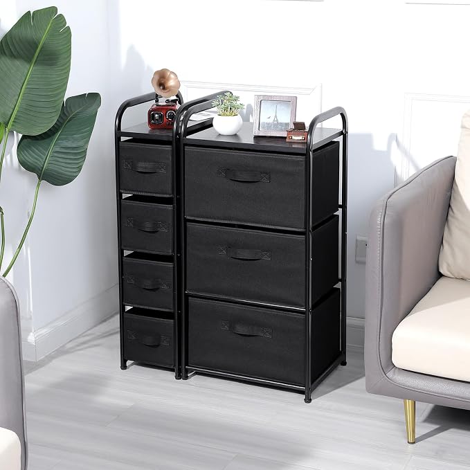MAX Houser 4 Drawer Narrow Dresser Fabric Storage Tower Vertical Slim Storage Chest Organizer Nightstand Side/End Table Small Standing Organizer Removable Drawers Wood Top for Bedroom, Bathroom（Black - Image 8