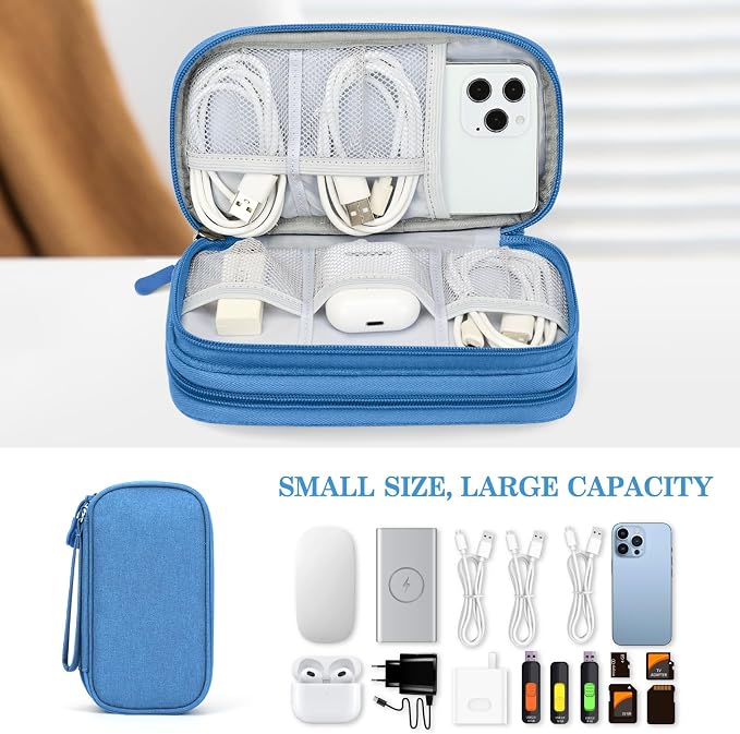 FYY Electronic Organizer, Travel Tech Pouch Bag, Cable Organizer Cyan | Wrist Strap, Waterproof, Double Layers Portable Electronics Travel Carrying Case for Cord, Charger, Daily Business Trips Use - Image 6