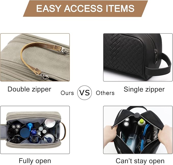 BAGSMART Toiletry Bag for Men, Canvas Travel Toiletry Organizer Dopp Kit Water-resistant Shaving Bag for Toiletries Accessories,Beige-Large - Image 5
