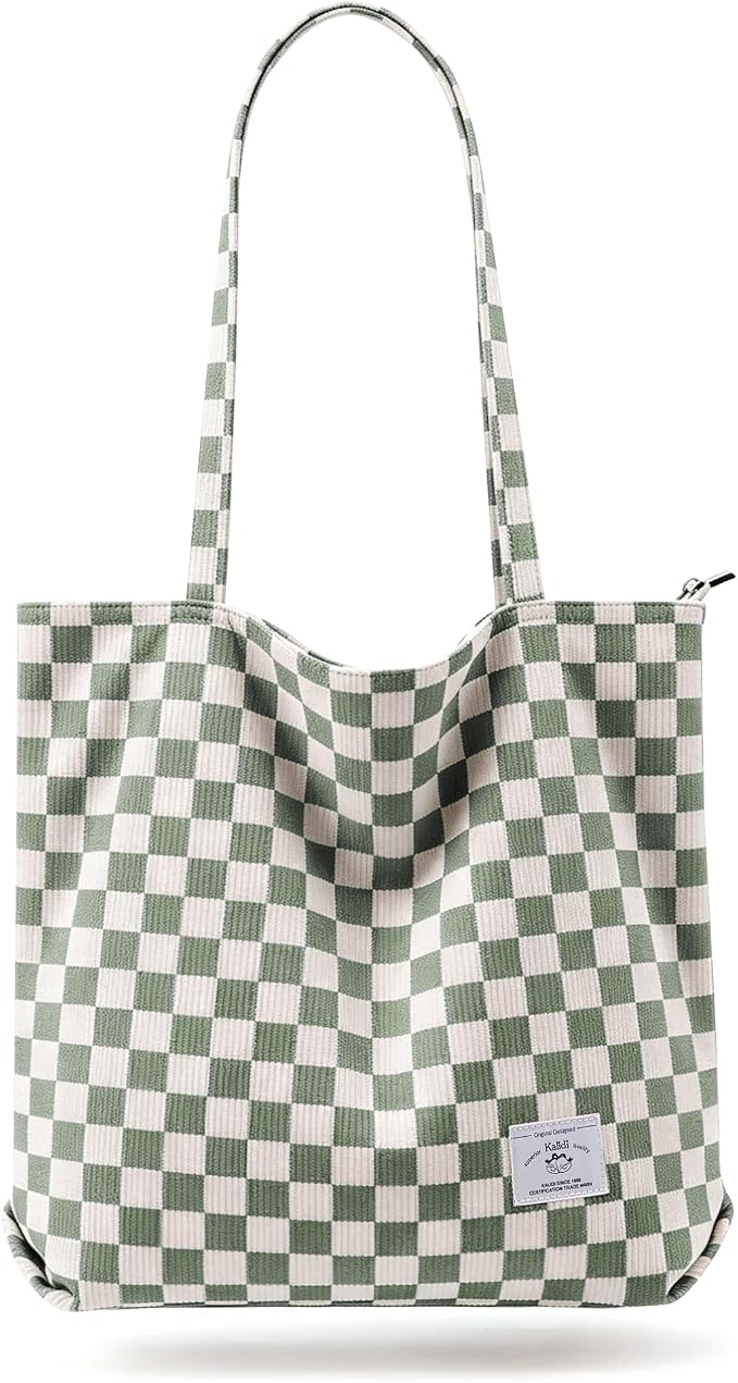 KALIDI Women Corduroy Tote Bag Zipper Casual Tote's Handbag Big Capacity Shoulder Bag with Pockets by KALIDIFANCYFOREST