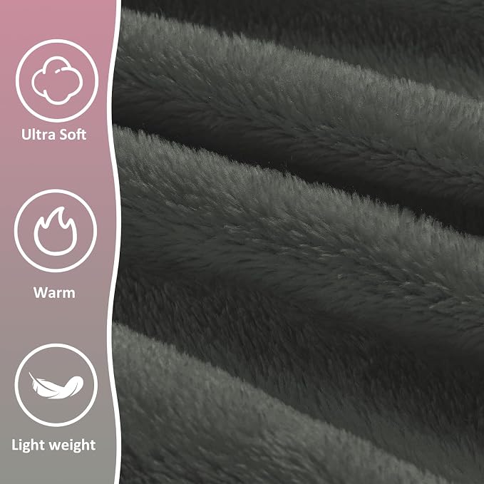 Travel Blanket, Airplane Blanket, Ultra-Soft, Warm & Lightweight, 65x40 in, Outdoor Blanket Essentials for Women, Men & Kids, Included Eye Mask, Luggage Sleeve & Backpack Clip Dark Grey - Image 3