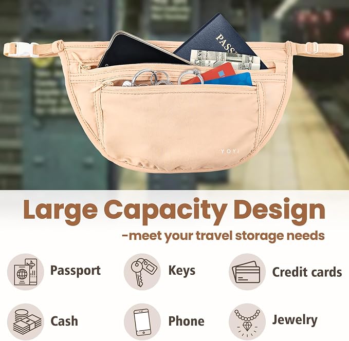 YOYI YOYI Anti-Theft Money Belt Waist Fanny Pack Hidden Passport Wallet | Ultra-thin skin-friendly fabric, invisible flat fit with RFID Blocking, zippered pockets keep your essentials organized - Image 3