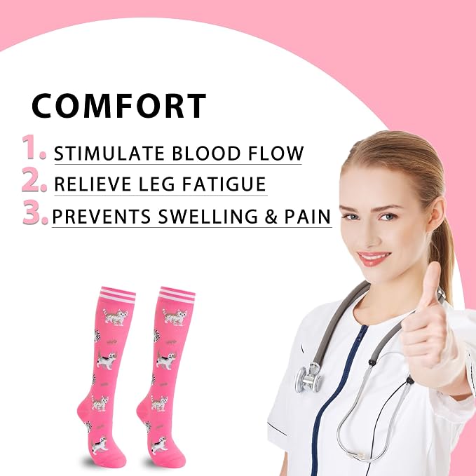 fenglaoda Compression Socks Women Men 6 Pairs, Knee High Best Support Circulation Socks for Running, Travel, Flight, Nurse - Image 2