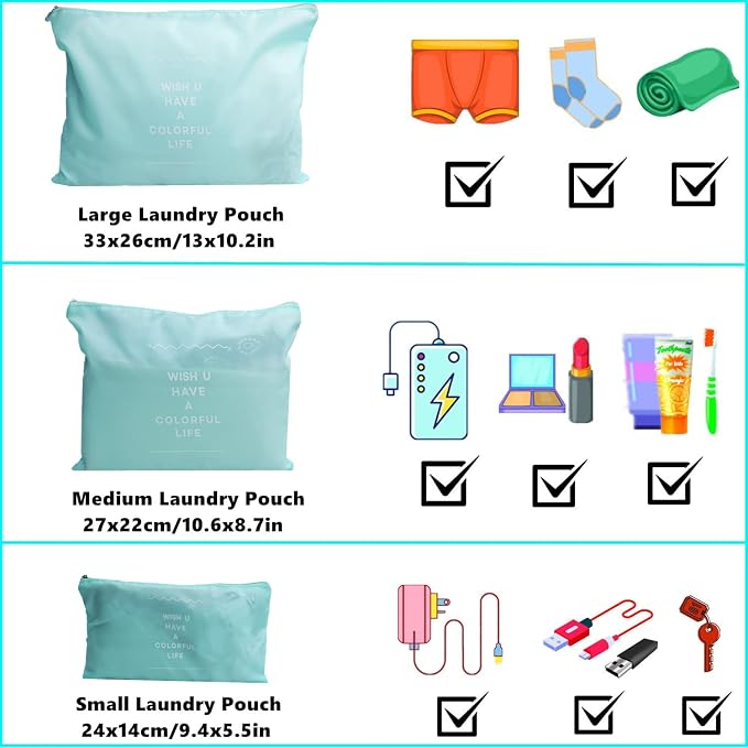 6 PCS Travel Luggage Organizer Bags, Packing Cubes Compression, Storage Bags Organizers, Laundry Pouches for Backpack Suitcases Clothes Underwear (Light Blue) - Image 3