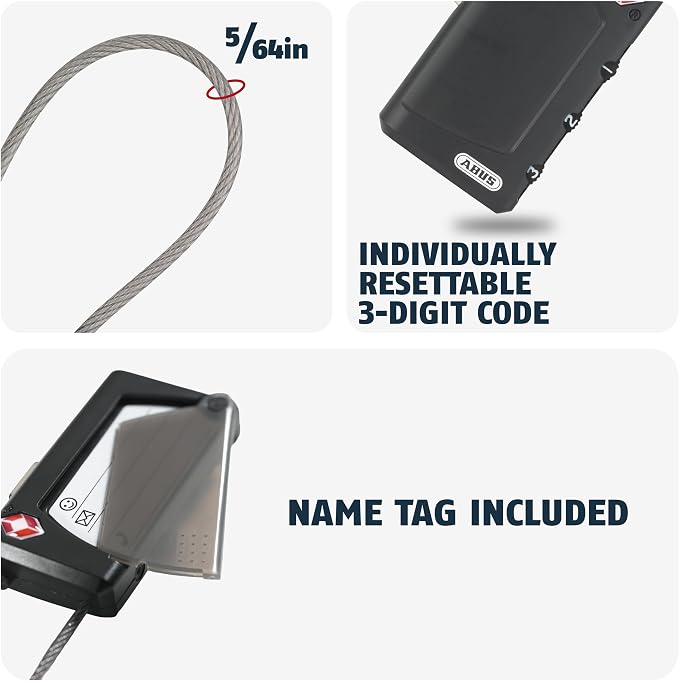 ABUS 148TSA/30 TSA Cable Combination Lock for Hard Cases, Luggage | Resettable, 1.3inch (30mm), Black - Image 2