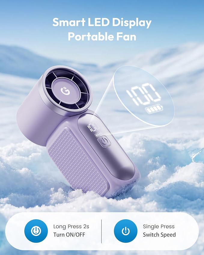 Gaiatop Portable Handheld Mini Fan, 6 Speeds 16900 RPM High Velocity Personal Fan with LED Display, USB Rechargeable, Mini Fan with Lanyard for Makeup, Travel, Outdoor, for Women Girl Gift, Purple - Image 4