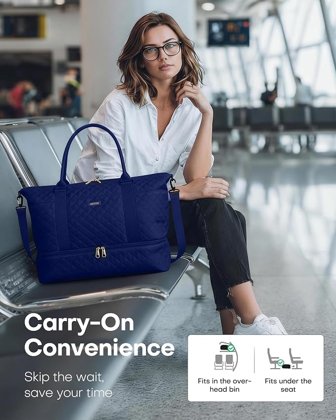 HOTOR Travel Duffel Bag - Weekender Bags for Women, Carry On Gym Tote Bags | with Toiletry Bag & Shoe Compartment, Overnight Bag for Travel Essentials, Travel Accessories, Dark Blue, 13.4"×17.3"×7.9" - Image 9