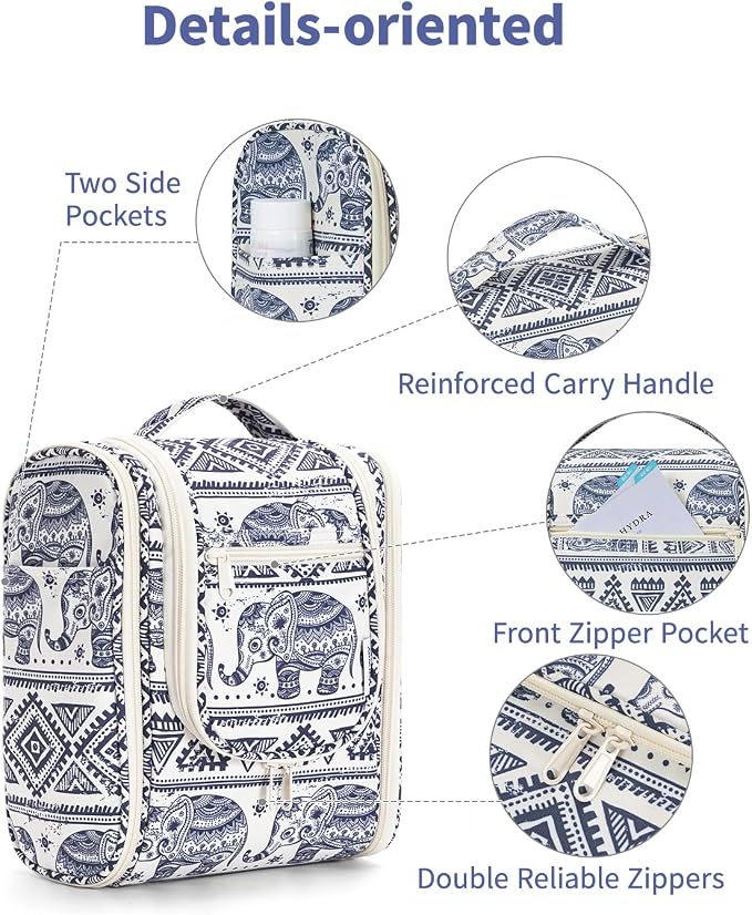 Narwey Small Hanging Toiletry Bag Women Travel Makeup Bag Organizer Toiletries Bag for Travel Size Essentials Accessories Cosmetics (Medium, Elephant) - Image 6