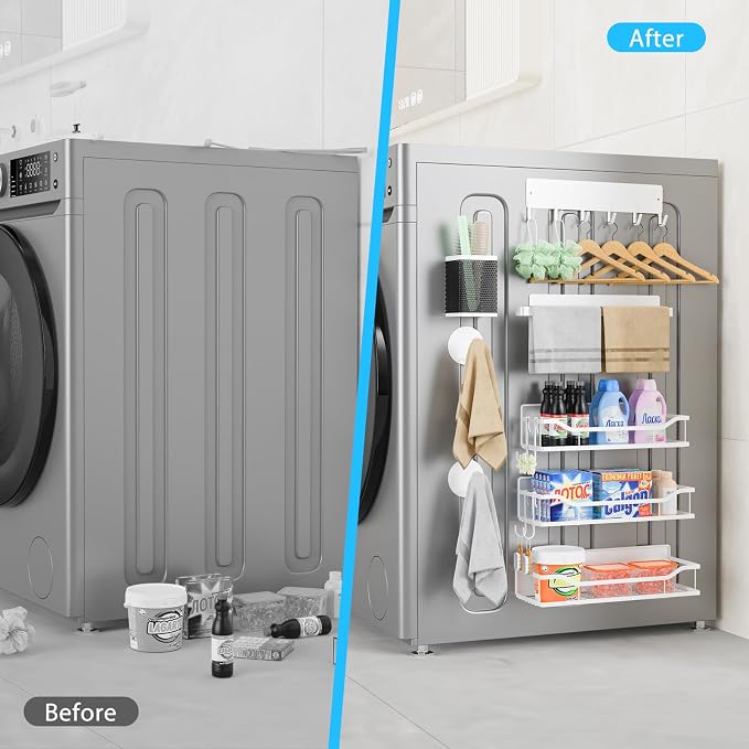 Multifunctional Magnetic Shelf for Washing Machine, Refrigerator, Microwave, Coffee Maker, and Any Metal Surface, Powerful Magnetic Shelves Include Magnetic Paper Towel Holder (8 pcs - White) - Image 5